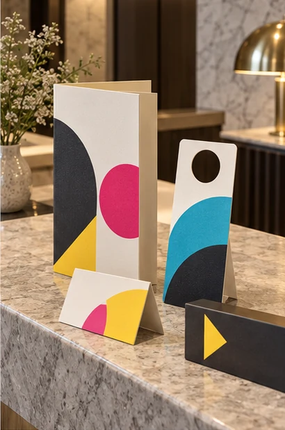 AI-generated concept mockup: Hospitality print concepts